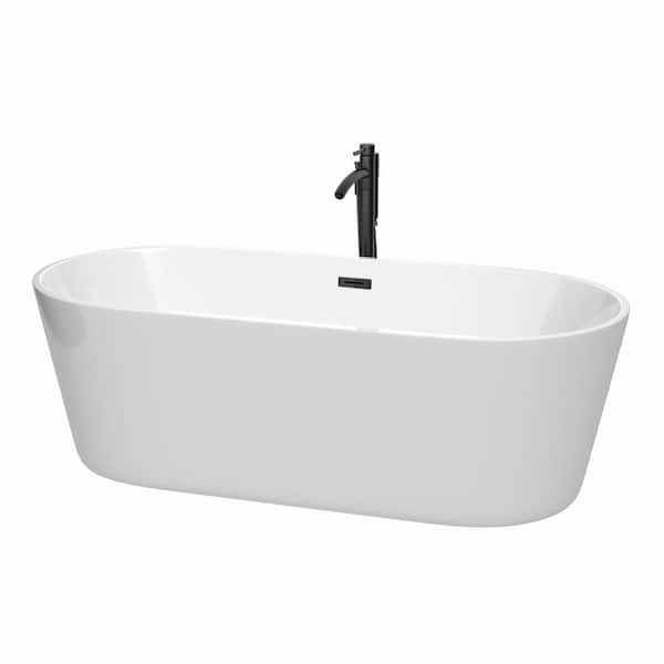 Wyndham Collection Carissa 71 in. Acrylic Flatbottom Bathtub in White with Matte Black Trim and Faucet