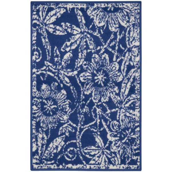 Nourison Whimsicle Navy doormat 2 ft. x 3 ft. Floral Contemporary Kitchen Area Rug