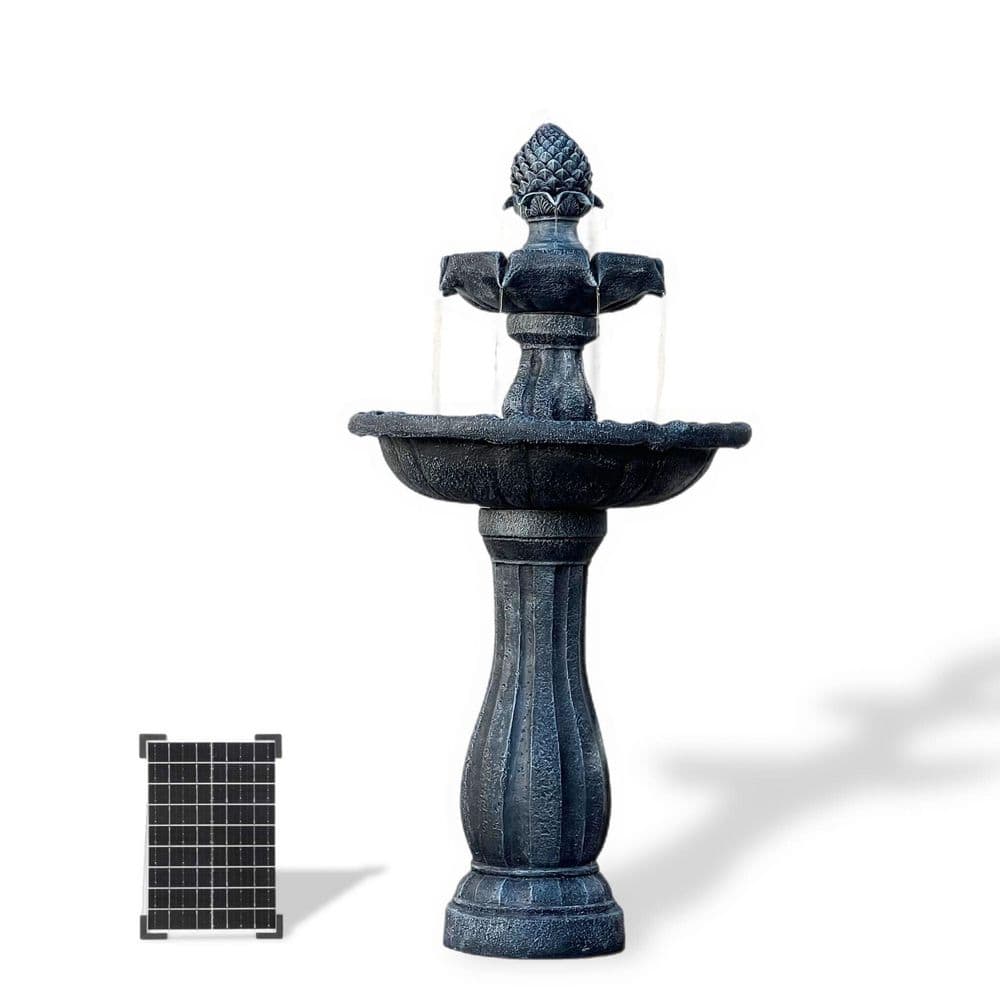 44 in. Gray Solar Panel and Auto-Shut Off Pump, Resin, 2-Tiered Water Fountain with Flow Rate Control price history on PriceWatchPro