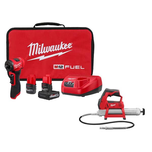 M12 FUEL 12V Lithium-Ion Brushless Cordless 1/4 in. Right Angle Die Grinder Kit with Grease Gun