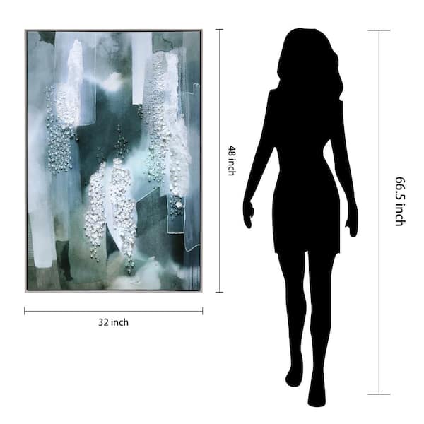 Silver Mist I Crystallus Epoxy Coated Wrapped Framed Glossy Canvas Wall Art Heavy Acrylic Crystal Shards 32 in x 48 in.