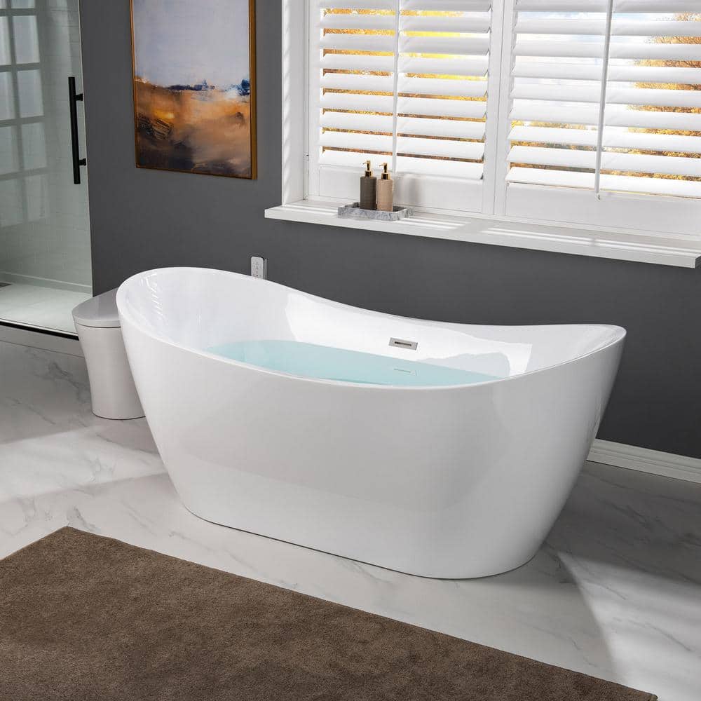 67'' White Acrylic Freestanding Double Slipper Bathtub