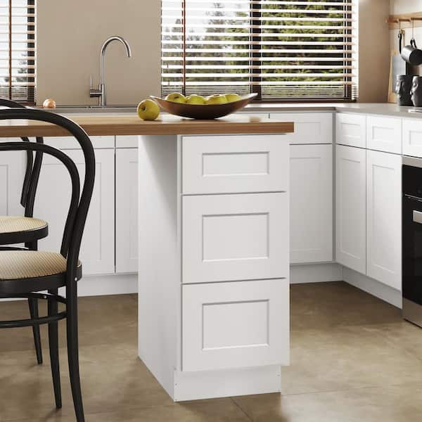 15 in. W x 24 in. D x 34.5 in. H Ready to Assemble Plywood Base Kitchen Cabinet with 3-Drawers in Shaker White