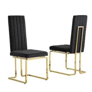 Jana Black Velvet Fabric Vertical Line Design Gold Chrome Iron Side Chair (Set of 2)