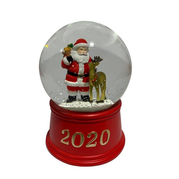 Home Accents Holiday 5.5 in. Christmas Santa and Deer Snow Globe with