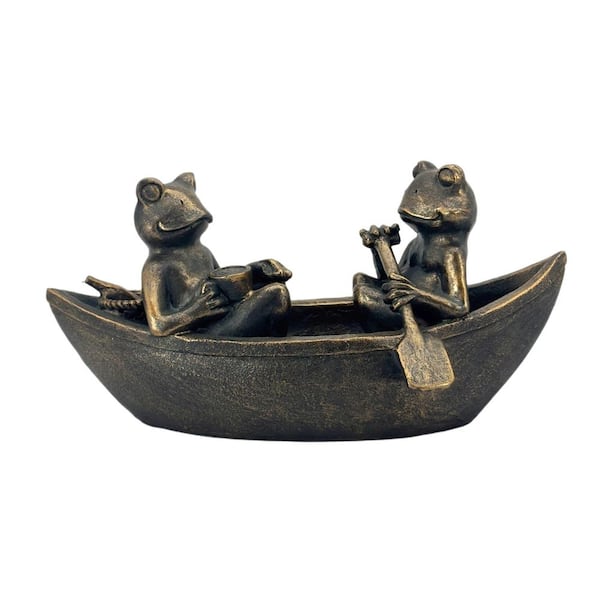 Unbranded 14 in. Rowing Frogs Copper-Look Resin Garden Statue