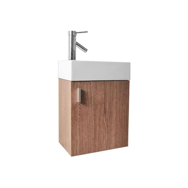 Virtu USA Carino 16 in. Vanity in Light Oak with Poly-Marble Vanity Top in White and Faucet