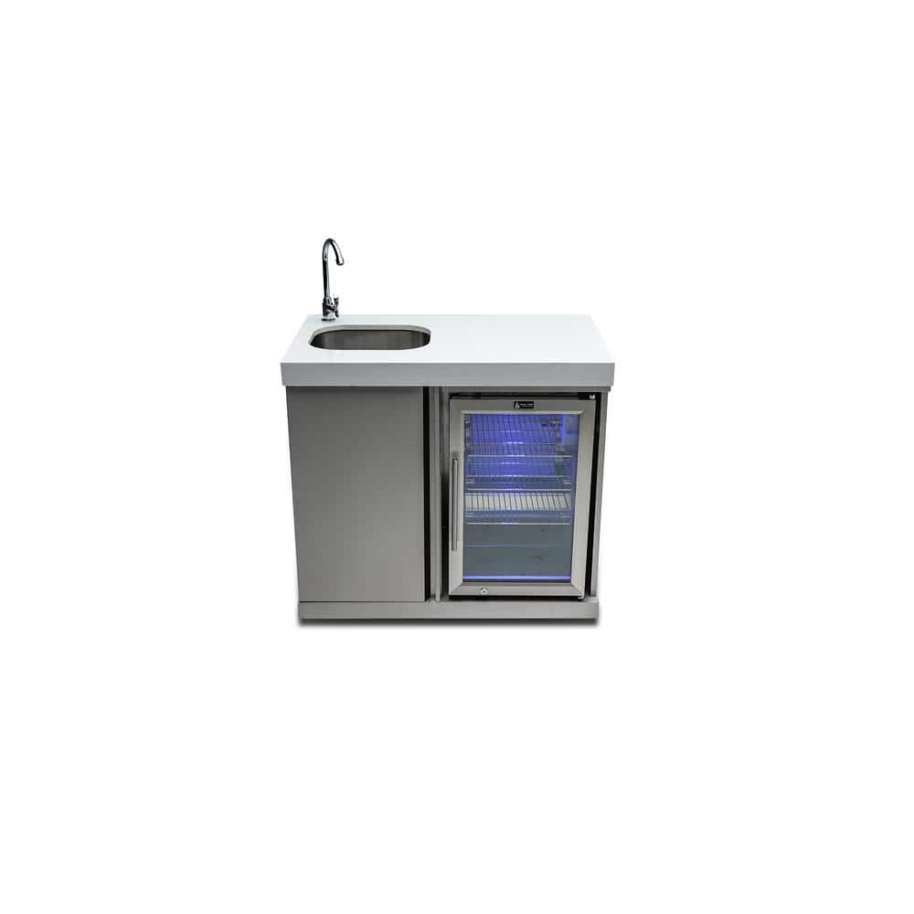 Stainless Steel Outdoor Beverage Center with Sink and Fridge