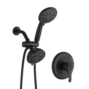5-Spray Patterns with 1.8 GPM 5 in. Wall Mount High Pressure Round Dual Shower Heads in Matte Black (Valve Included)