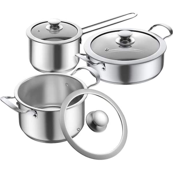 2 Qt 2.6 Qt 3.7 Qt Stainless Steel Nonstick Sauce Pan Set with Lid for Induction Gas Cooktop Dishwasher Safe 6 Pack