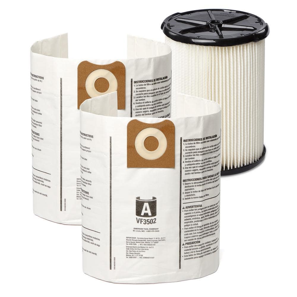 Genuine Wet Dry Vac Filter Kit with General Debris Filter, 2-Dust Bags for Select 12-16 Gal.  Wet Dry Vacs VF4500 price history on PriceWatchPro