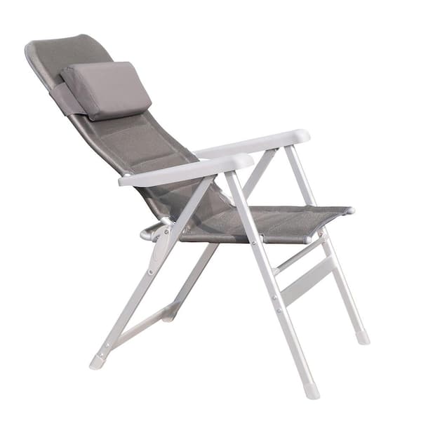 Zeus & Ruta Gray Aluminum Alloy Outdoor Chaise Lounge, Adjustable Recliner wIth Pillow