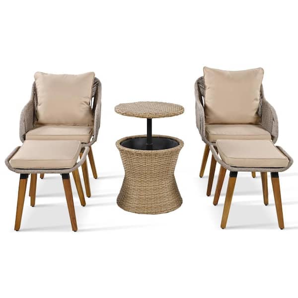Kadehome 5-Piece Wicker Patio Conversation Set Brown Cushions