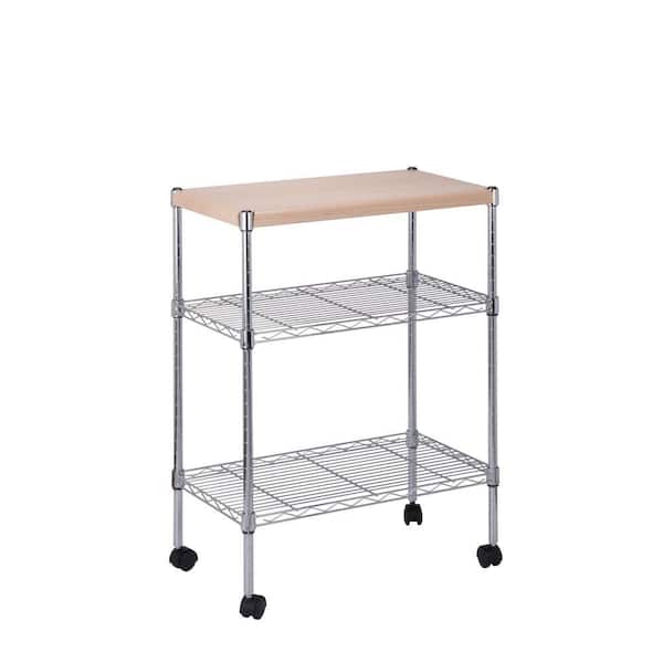 Honey-Can-Do Chrome 3-Tier Kitchen Cart with Wood Top