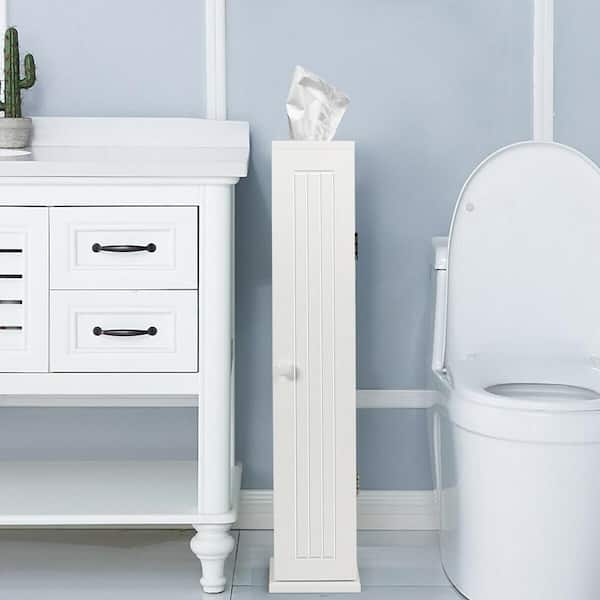 6.5 in. W Bathroom Storage Floor Linen Cabinet with 4-Shelves in White