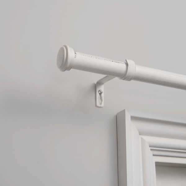 Topper 84 in. - 160 in. Adjustable Length Indoor Curtain Rod Kit in Distressed White with Finial