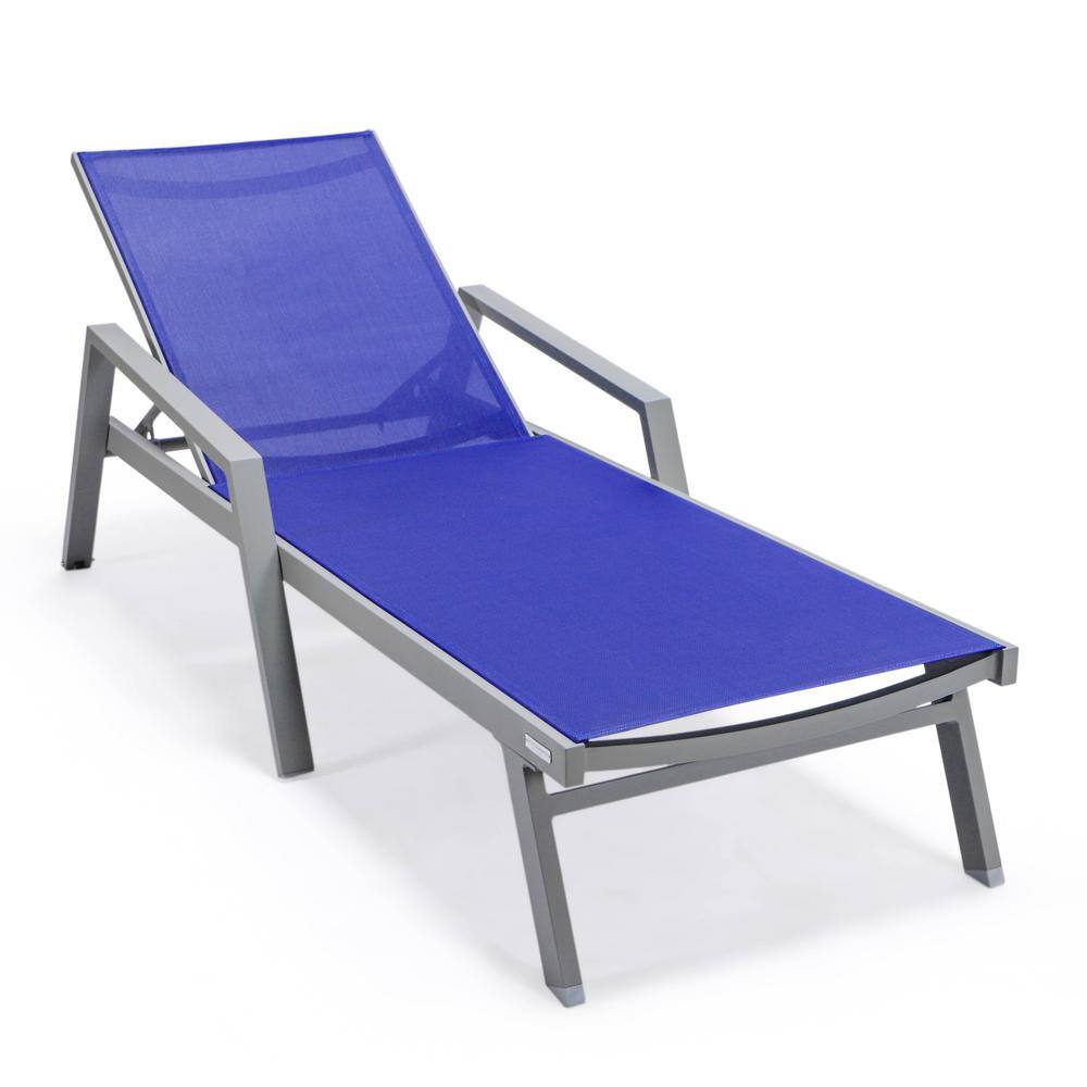 Marlin Navy Blue Aluminum Outdoor Chaise Lounge Chair with Fire Pit Table