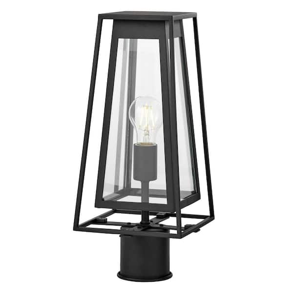 Home Decorators Collection Bailey Modern 1-Light Black Outdoor Post Lantern Double Frame with Clear Glass