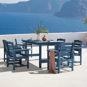 HDPE 7-Piece Plastic Rectangle Standard Height Outdoor Dining Set in Navy