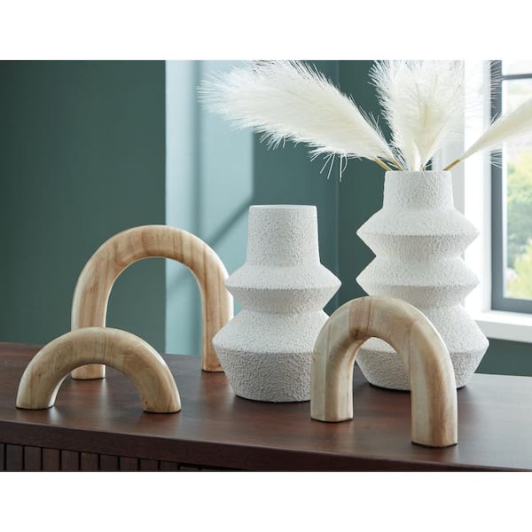 Signature DESIGN BY ASHLEY Maddwarth 11 in. White Metal Urn Decorative Vase Set with Sculptures