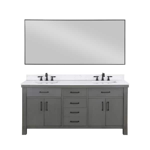 ROSWELL Viella 72 in. W x 22 in. D x 34 in. H Double Sink Bath Vanity in Rust Grey with White Composite Countertop and Mirror