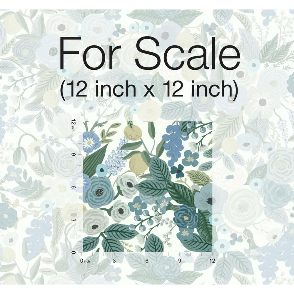 Blue Floral Self-Adhesive Removable Grasscloth Wallpaper Roll