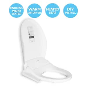 Electric Bidet Seat for Elongated Toilet with Unlimited Heated Water, Heated Seat, Control panel in White