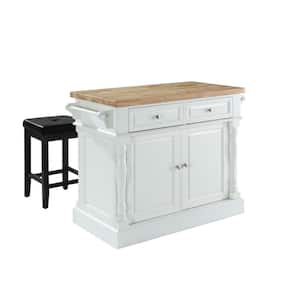 Oxford White Kitchen Island with Square Seat Stools