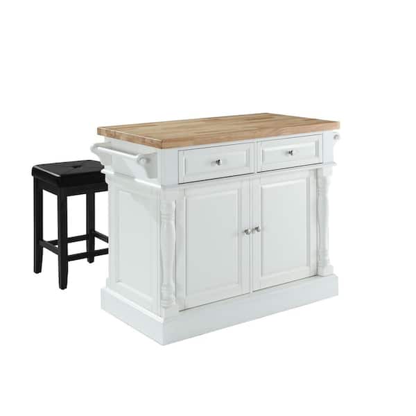CROSLEY FURNITURE Oxford White Kitchen Island with Square Seat Stools