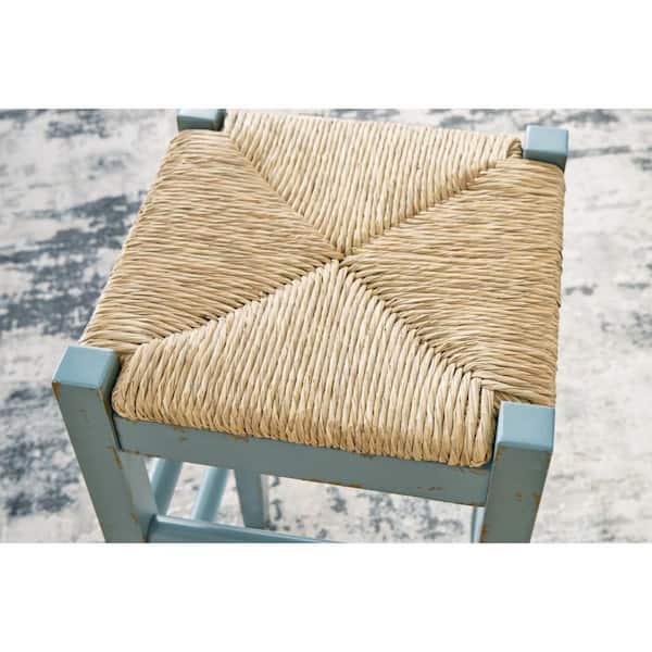 Anya Antique Blue and Brown Wood Frame Counter Height Stool (Set-2)