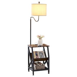 59 in. Brown Antique MDF End Table with Floor Lamp with Velcro Cloth Lampshade Rotated 360° Table Light