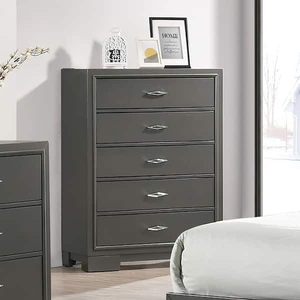 Furniture of America Jonvang 5-Drawer Metallic Gray with Care Kit Chest of Drawers (46.63 in. H X 33.88 in. W X 16.38 in. D)