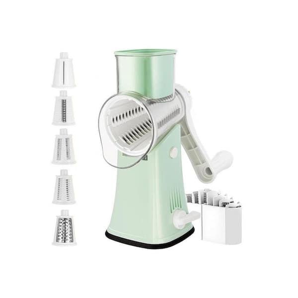 5 in 1 Rotary Cheese Grater White Cheese Vegetable Slicer with Replaceable Stainless Blades Storage Box