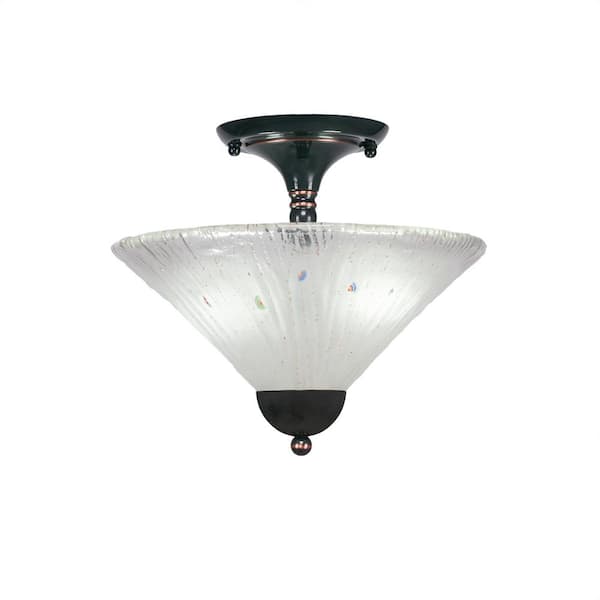 Unbranded Bristol 11.25 in. 2-Light Black Copper Semi-Flush with 12 in. Frosted Crystal Glass Shade No Bulbs Included