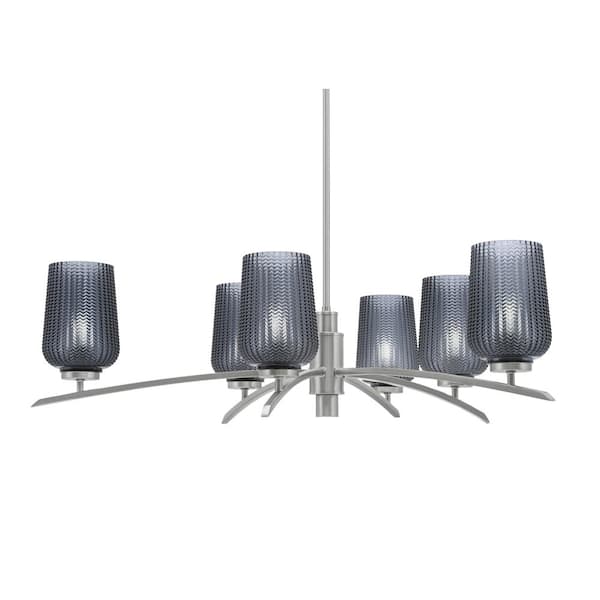 Unbranded Siena 31 in. 6-Light Graphite Chandelier with 5 in. Smoke Textured Glass Shades, no bulbs included