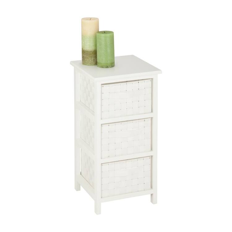 Honey-Can-Do 12 in. W x 24 in. H White Wood 3-Drawer Cabinet with Woven Drawers