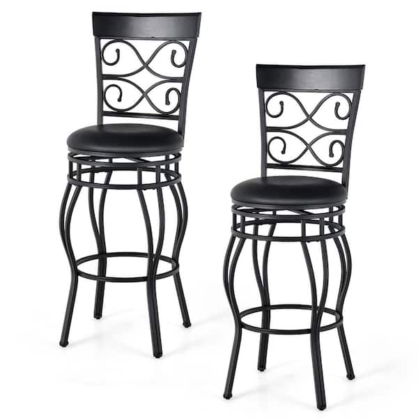 Costway Vintage Swivel Bar Stools 30 in. Bistro Upholstered Dining Chairs Black (Set of 2)