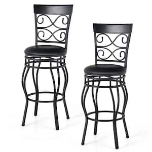 Vintage Swivel Bar Stools 30 in. Bistro Upholstered Dining Chairs Black (Set of 2)