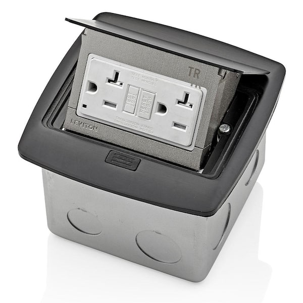 Leviton Pop-Up Floor Box with 20 Amp, Tamper-Resistant Self-Test GFCI Outlet, Black PFGF2-MB
