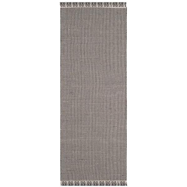 SAFAVIEH Montauk Ivory/Black 2 ft. x 16 ft. Multi-Striped Solid Color Runner Rug