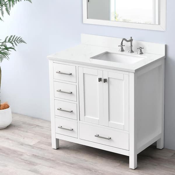 YASINU 36 in. W x 22 in. D Engineered Stone Composite White