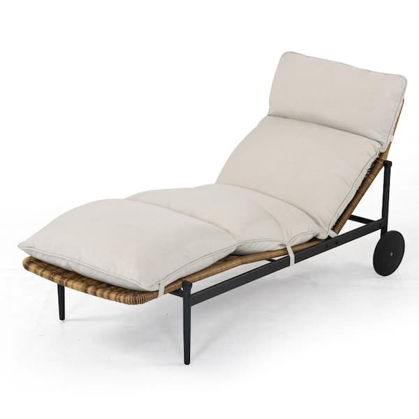 EGEIROSLIFE PureCane 1-Piece Aluminum Rattan Outdoor Patio Chaise Lounge with Light Gray Cushions