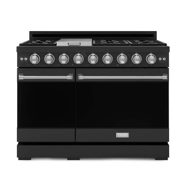 Gordon Ramsay Series 48 in. 6-Burners Double Oven Gas Range in Matte Black/Stainless Steel with Convection and Grill