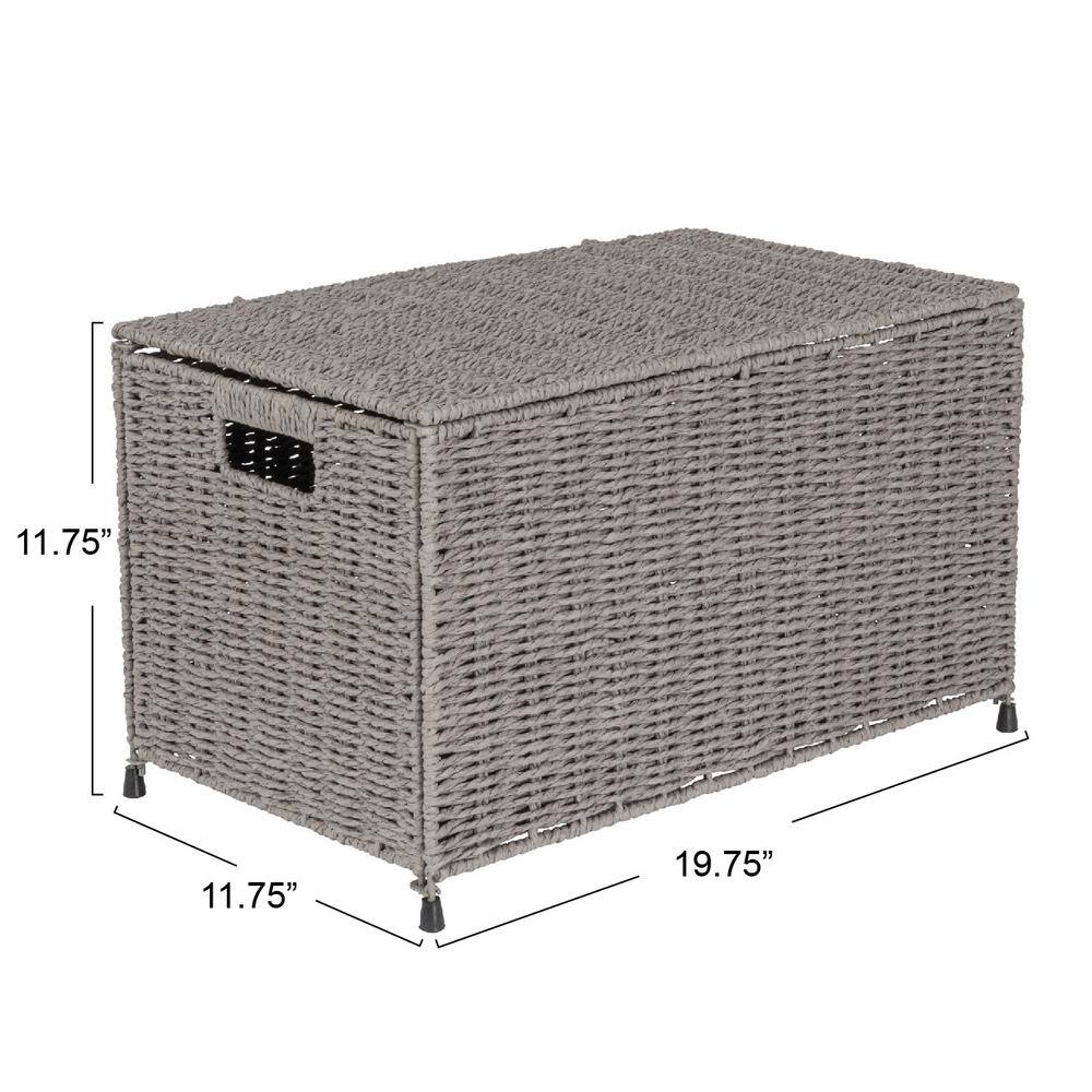 Gray Handwoven Paper Rope Storage Chest with Hinged Lid and Handles