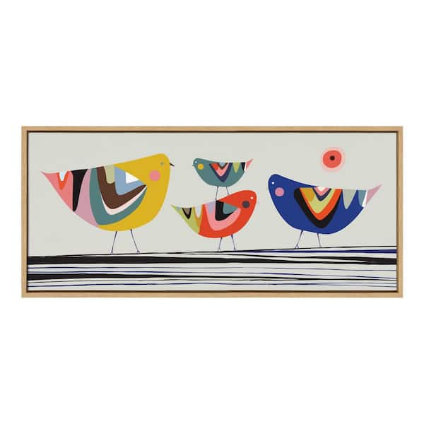Kate and Laurel Family Tree 4-Birds by Rachel Lee Framed Animal Canvas Wall Art Print 18.00 in. x 40.00 in.
