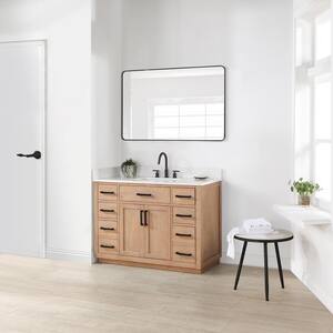 Gavino 48 in. W x 22 in. D x 34 in. H Single Sink Bath Vanity in Light Brown with White Composite Stone Top and Mirror