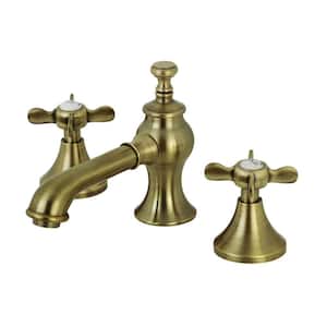 Essex 8 in. Widespread 2-Handle Bathroom Faucets with Brass Pop-Up in Antique Brass