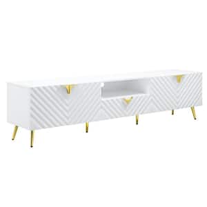 79 in. White Wood TV Stand Fits TVs up to 85 in. with 2 Doors