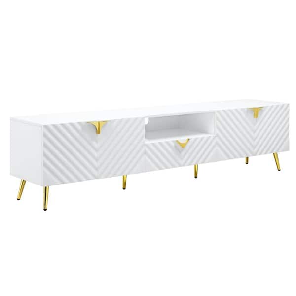 Benjara 79 in. White Wood TV Stand Fits TVs up to 85 in. with 2 Doors