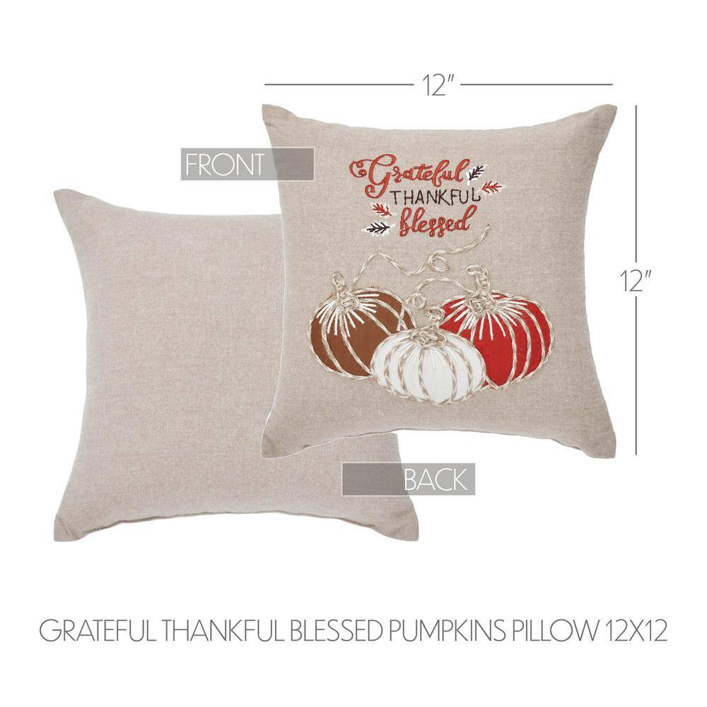 Grateful Thankful Blessed Embroidered Cotton Blend Thanksgiving Pillow